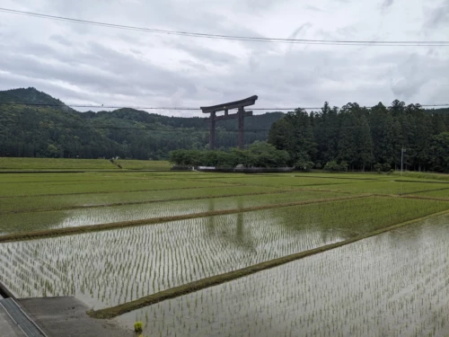 Gigantesque Tori qui est le point d'arrivée de pèlerinage avec plusieurs temples bouddhistes aux alentours